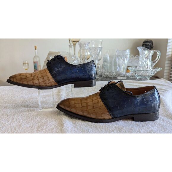 Antonio Cerrelli Elite 6729 Tan Blue Gator Print Lace-Up Dress Shoes main image 5